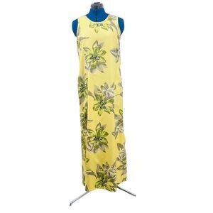 Vintage Tommy Bahama Silk Maxi Dress In Tropical Yellow Floral Women’s Size S